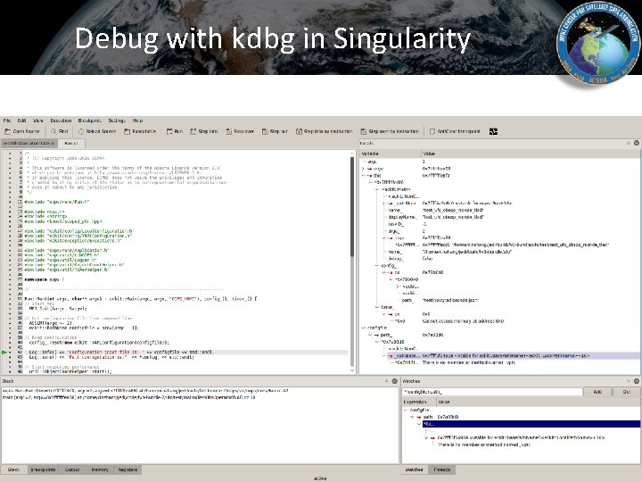 Debug with kdbg in Singularity 