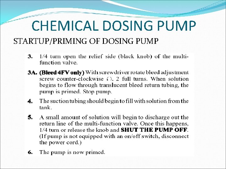 CHEMICAL DOSING PUMP STARTUP/PRIMING OF DOSING PUMP 
