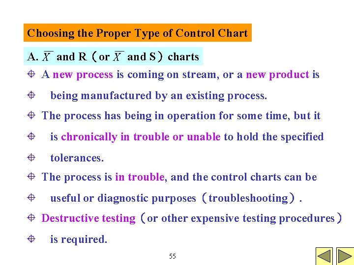 Choosing the Proper Type of Control Chart A. and R（or and S）charts A new