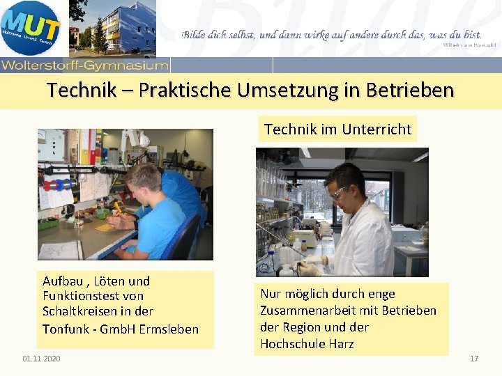 Technik – Praktische Umsetzung in Betrieben Technik im Unterricht Aufbau , Löten und Funktionstest Technik – Praktische Umsetzung in Betrieben Technik im Unterricht Aufbau , Löten und Funktionstest