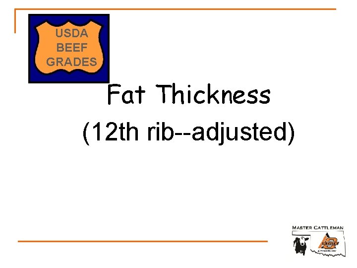 USDA BEEF GRADES Fat Thickness (12 th rib--adjusted) 