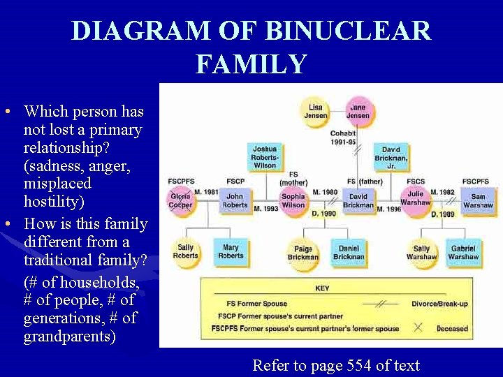 DIAGRAM OF BINUCLEAR FAMILY • Which person has not lost a primary relationship? (sadness,
