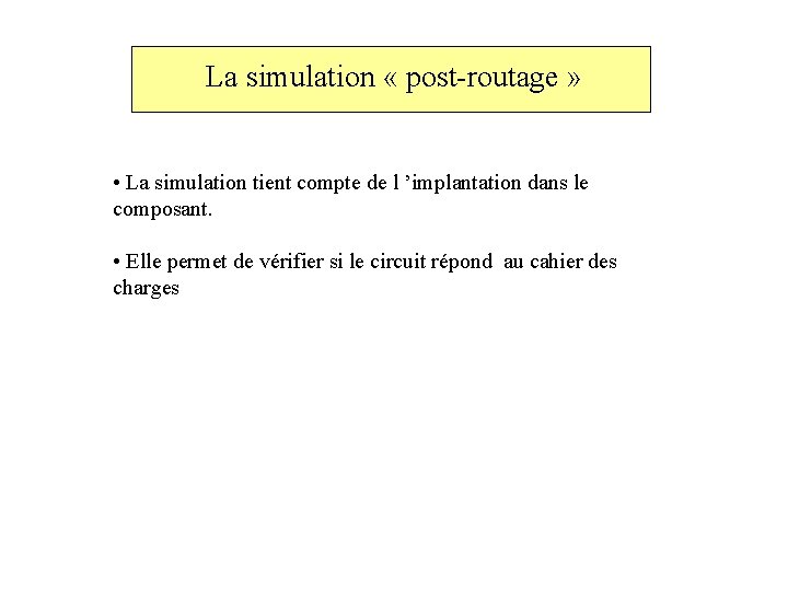La simulation « post-routage » • La simulation tient compte de l ’implantation dans