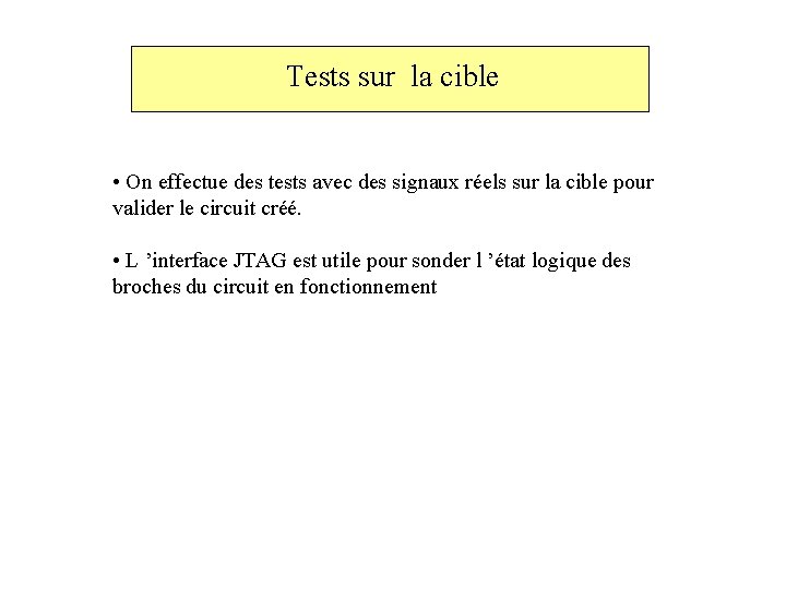 Tests sur la cible • On effectue des tests avec des signaux réels sur