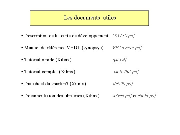 Les documents utiles • Description de la carte de développement UG 130. pdf •