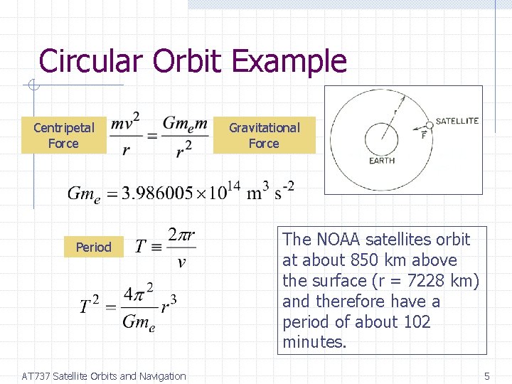 Circular Orbit Example Centripetal Force Period AT 737 Satellite Orbits and Navigation Gravitational Force