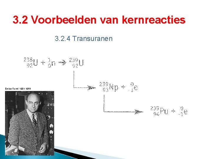 3. 2 Voorbeelden van kernreacties 3. 2. 4 Transuranen Enrico Fermi 1901 -1954 