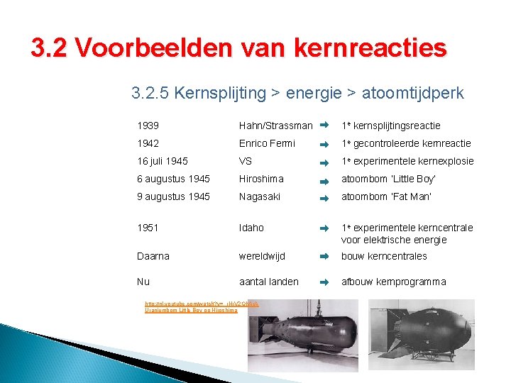 3. 2 Voorbeelden van kernreacties 3. 2. 5 Kernsplijting > energie > atoomtijdperk 1939