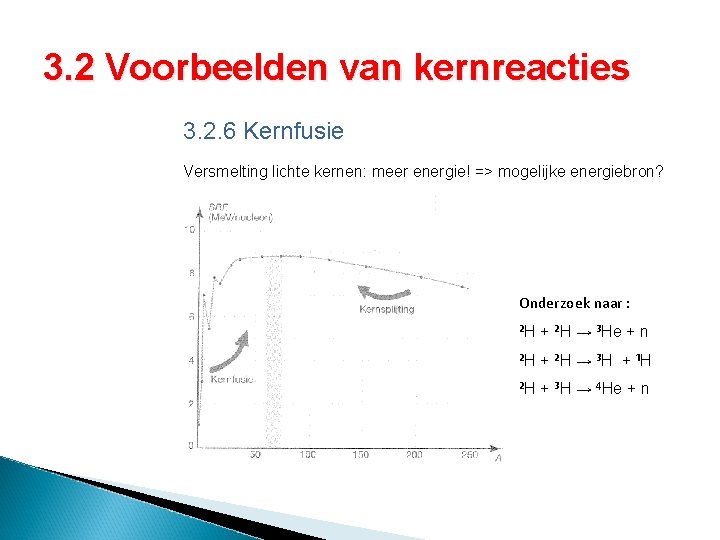 3. 2 Voorbeelden van kernreacties 3. 2. 6 Kernfusie Versmelting lichte kernen: meer energie!