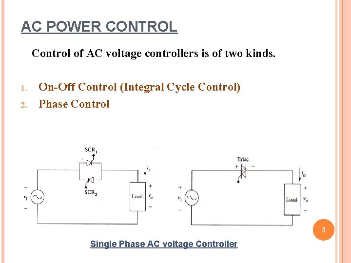 AC POWER CONTROL Control of AC voltage controllers is of two kinds. 1. 2.