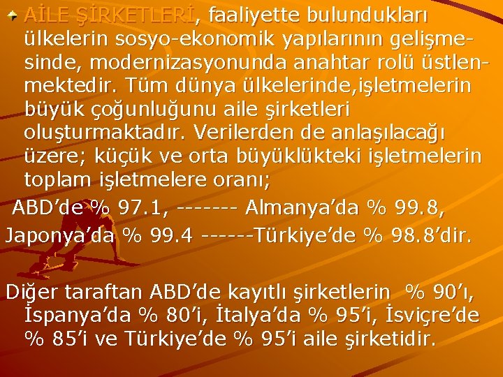 AİLE ŞİRKETLERİ, faaliyette bulundukları ülkelerin sosyo-ekonomik yapılarının gelişmesinde, modernizasyonunda anahtar rolü üstlenmektedir. Tüm dünya