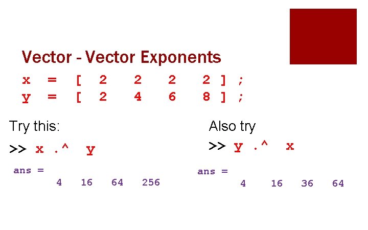 Vector - Vector Exponents x y = = [ [ 2 2 2 4