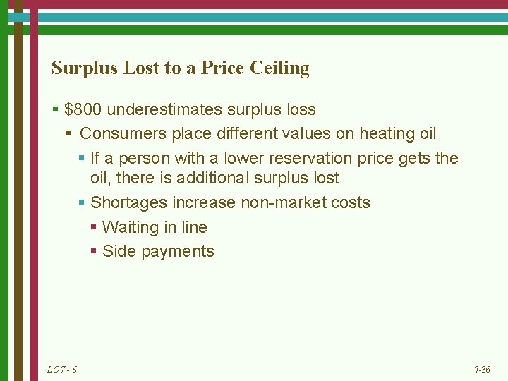 Surplus Lost to a Price Ceiling § $800 underestimates surplus loss § Consumers place