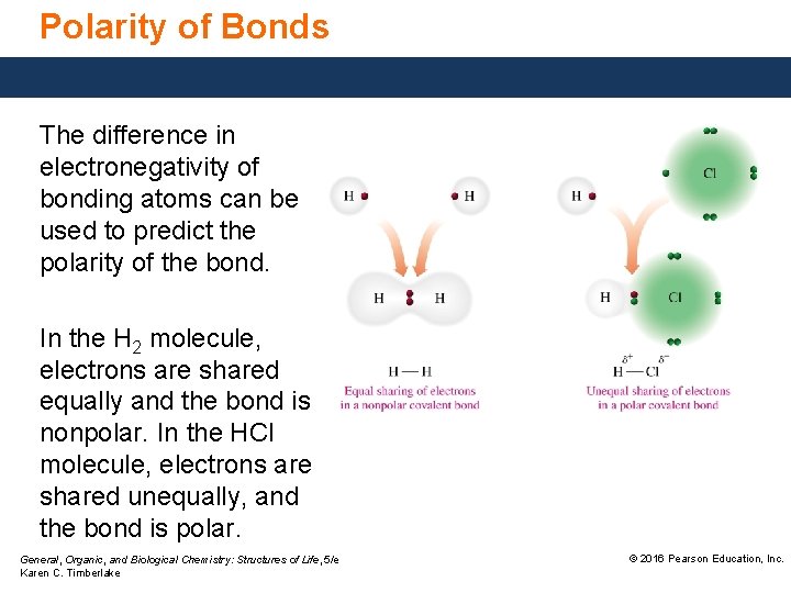 Polarity of Bonds The difference in electronegativity of bonding atoms can be used to