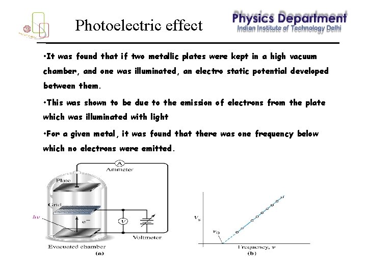 Photoelectric effect • It was found that if two metallic plates were kept in