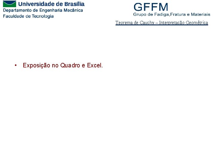 Teorema de Cauchy – Interpretação Geométrica • Exposição no Quadro e Excel. 
