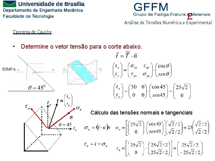 P Análise de Tensões Numérica e Experimental Teorema de Cauchy • Determine o vetor