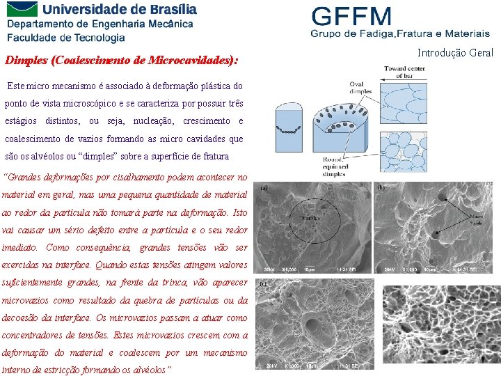 Dimples (Coalescimento de Microcavidades): Este micro mecanismo é associado à deformação plástica do ponto