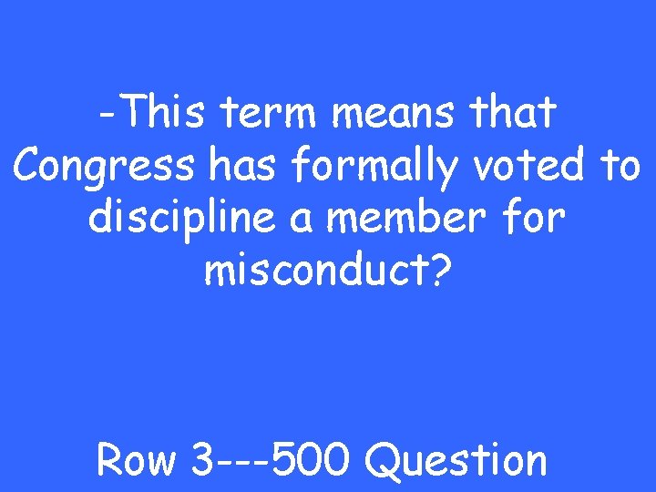 -This term means that Congress has formally voted to discipline a member for misconduct?