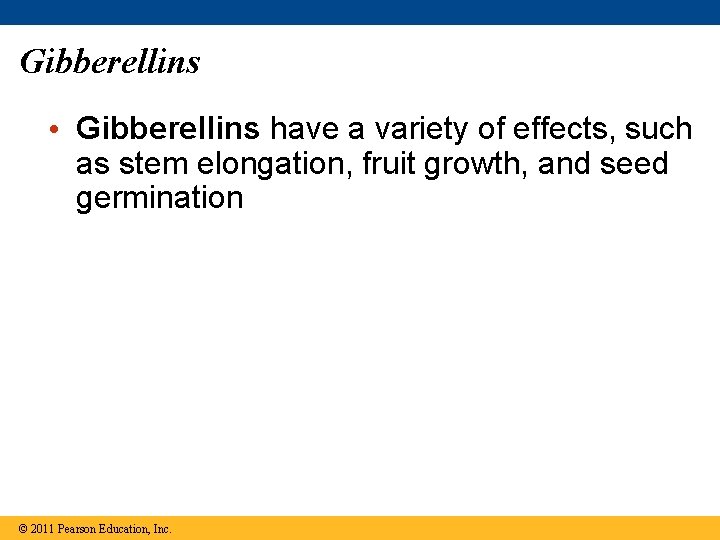 Gibberellins • Gibberellins have a variety of effects, such as stem elongation, fruit growth,