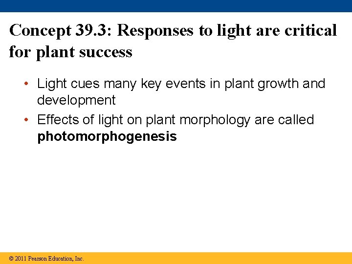 Concept 39. 3: Responses to light are critical for plant success • Light cues