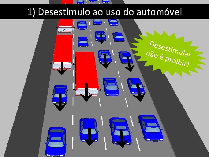 1) Desestímulo ao uso do automóvel Dese stimu não é lar proib ir! 