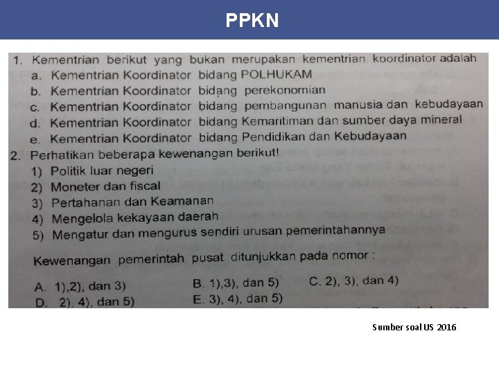  PPKN Sumber soal US 2016 