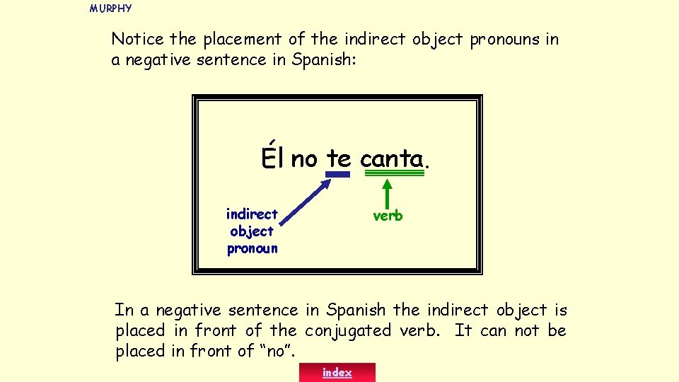 MURPHY Notice the placement of the indirect object pronouns in a negative sentence in