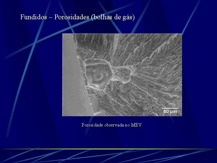 Fundidos – Porosidades (bolhas de gás) Porosidade observada no MEV 