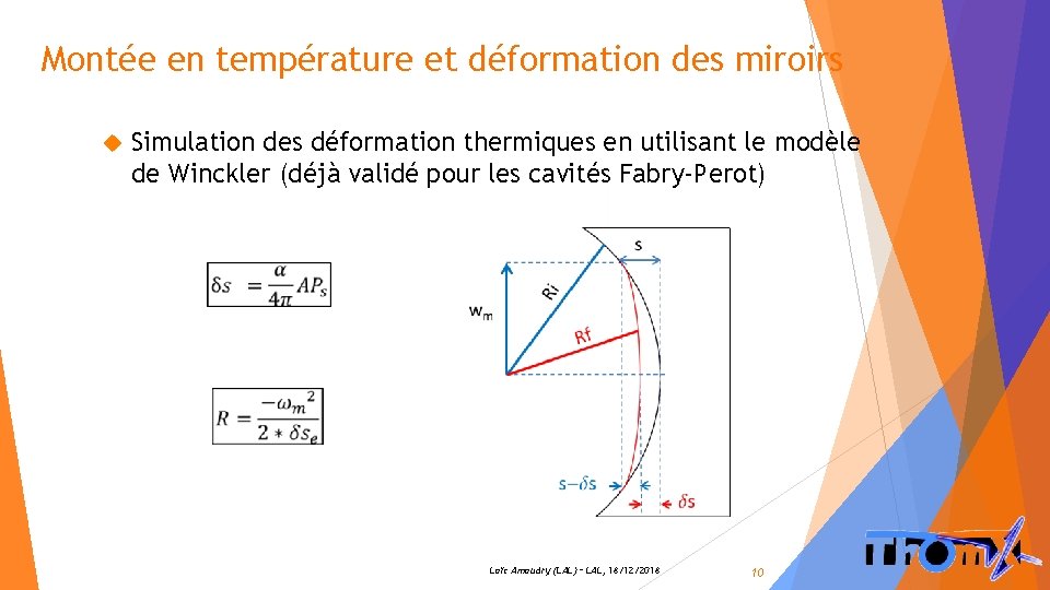 Montée en température et déformation des miroirs Cavité FP Simulation des déformation thermiques en