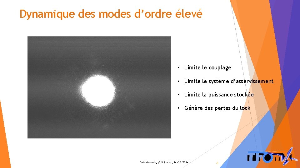 Dynamique des modes d’ordre élevé • Limite le couplage • Limite le système d’asservissement