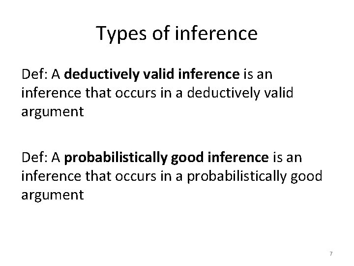 Types of inference Def: A deductively valid inference is an inference that occurs in