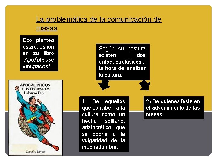 La problemática de la comunicación de masas Eco plantea esta cuestión en su libro