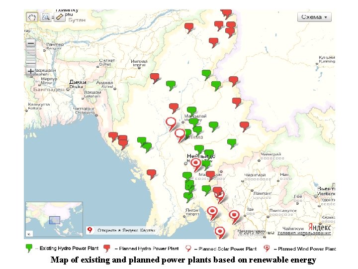 Map of existing and planned power plants based on renewable energy 
