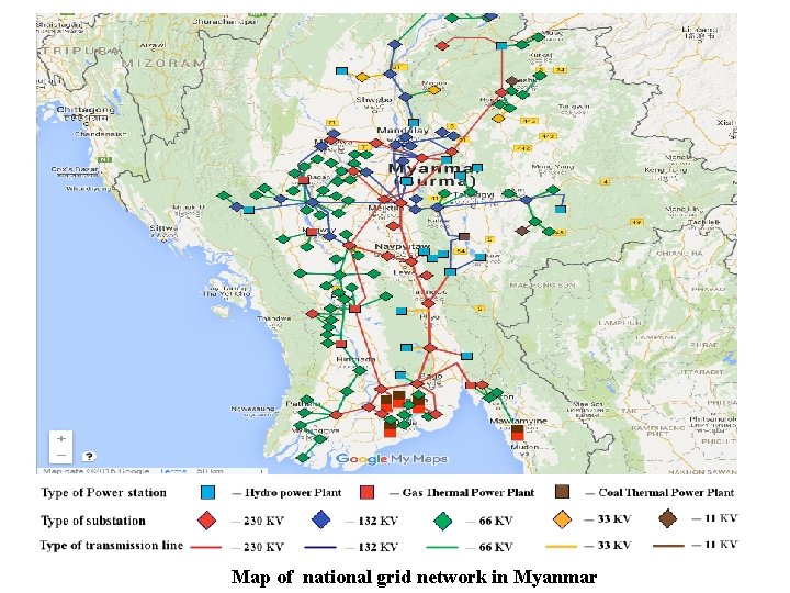 Map of national grid network in Myanmar 