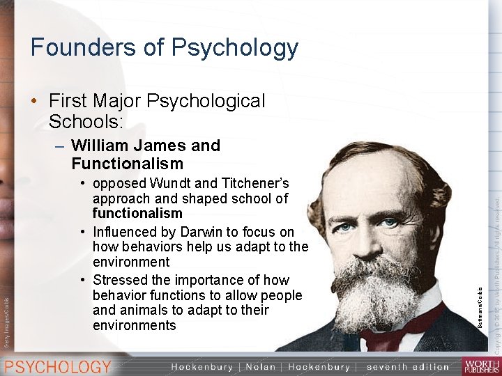 Founders of Psychology • First Major Psychological Schools: • opposed Wundt and Titchener’s approach