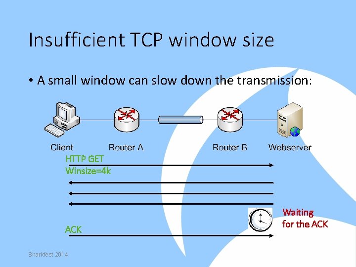 Insufficient TCP window size • A small window can slow down the transmission: HTTP