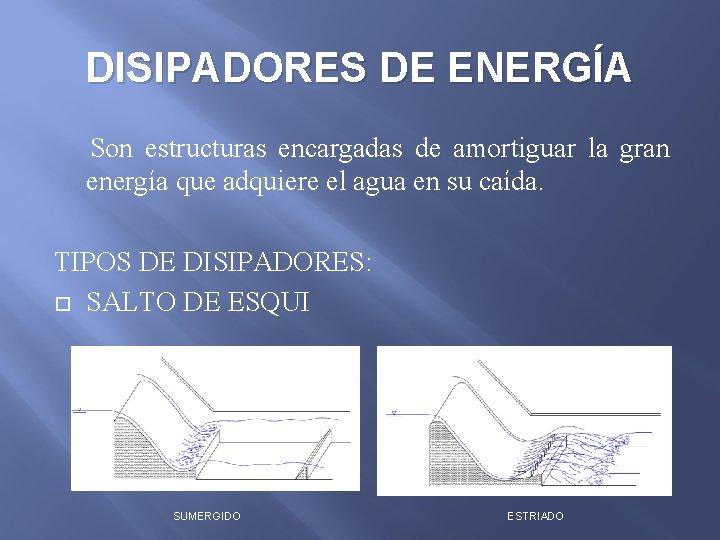 DISIPADORES DE ENERGÍA Son estructuras encargadas de amortiguar la gran energía que adquiere el