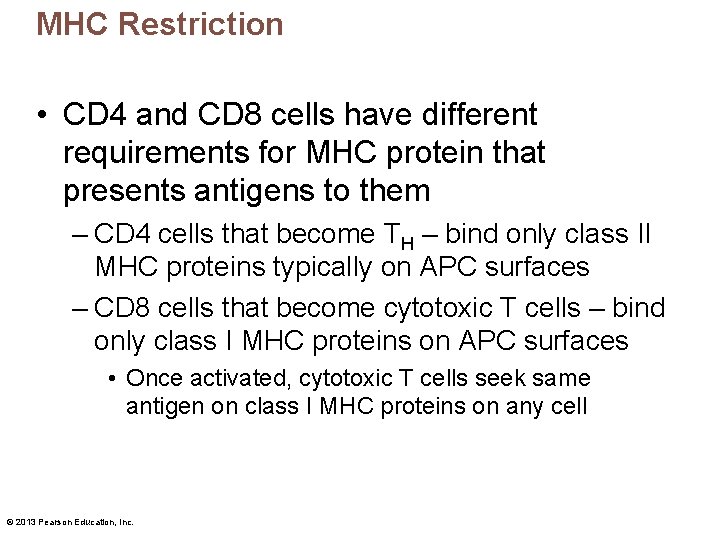 MHC Restriction • CD 4 and CD 8 cells have different requirements for MHC