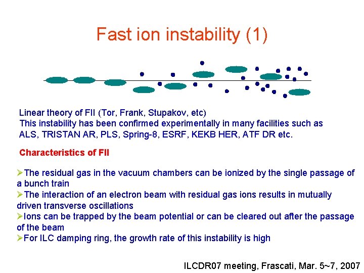 Fast ion instability (1) Linear theory of FII (Tor, Frank, Stupakov, etc) This instability