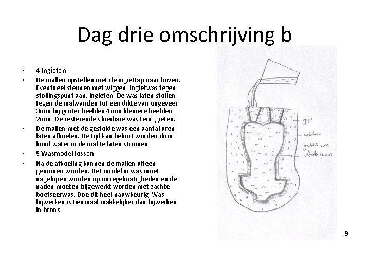 Dag drie omschrijving b • • • 4 Ingieten De mallen opstellen met de