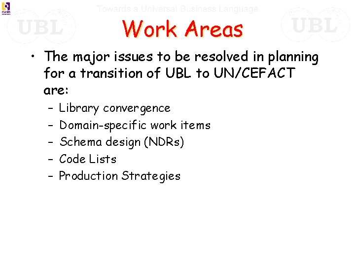 Work Areas • The major issues to be resolved in planning for a transition