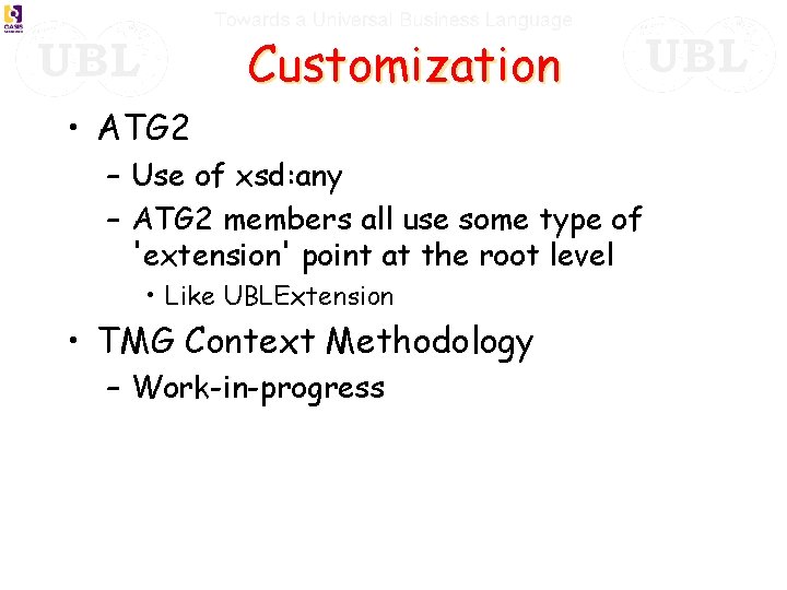 Customization • ATG 2 – Use of xsd: any – ATG 2 members all