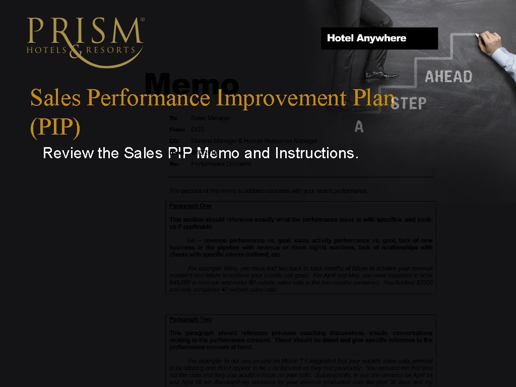 Sales Performance Improvement Plan (PIP) Review the Sales PIP Memo and Instructions. 