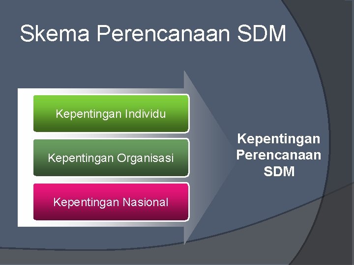Skema Perencanaan SDM Kepentingan Individu Kepentingan Organisasi Kepentingan Nasional Kepentingan Perencanaan SDM 