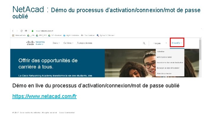 Net. Acad : Démo du processus d’activation/connexion/mot de passe oublié Démo en live du