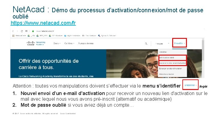 Net. Acad : Démo du processus d’activation/connexion/mot de passe oublié https: //www. netacad. com/fr