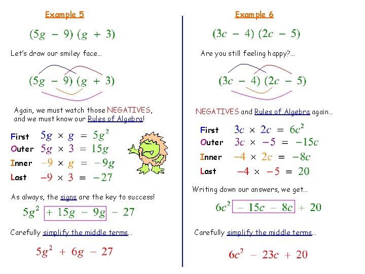 Example 5 Let’s draw our smiley face… Again, we must watch those NEGATIVES, and