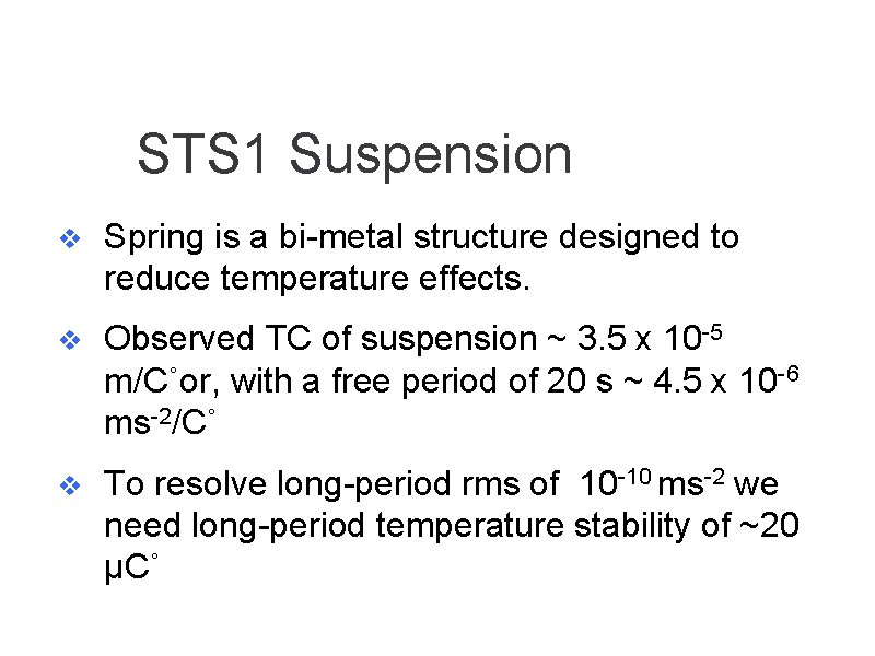 STS 1 Suspension v Spring is a bi-metal structure designed to reduce temperature effects.
