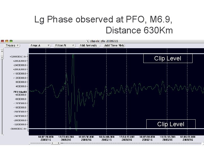 Lg Phase observed at PFO, M 6. 9, Distance 630 Km Clip Level 